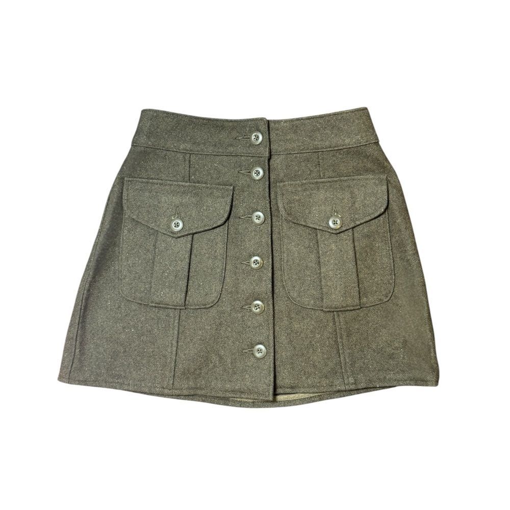 Y2K Abercrombie & Fitch Dark Green Cargo Wool Button Mini Skirt Size Extra Small